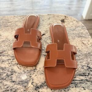 Brown Leather Slide Sandals - Women size 6